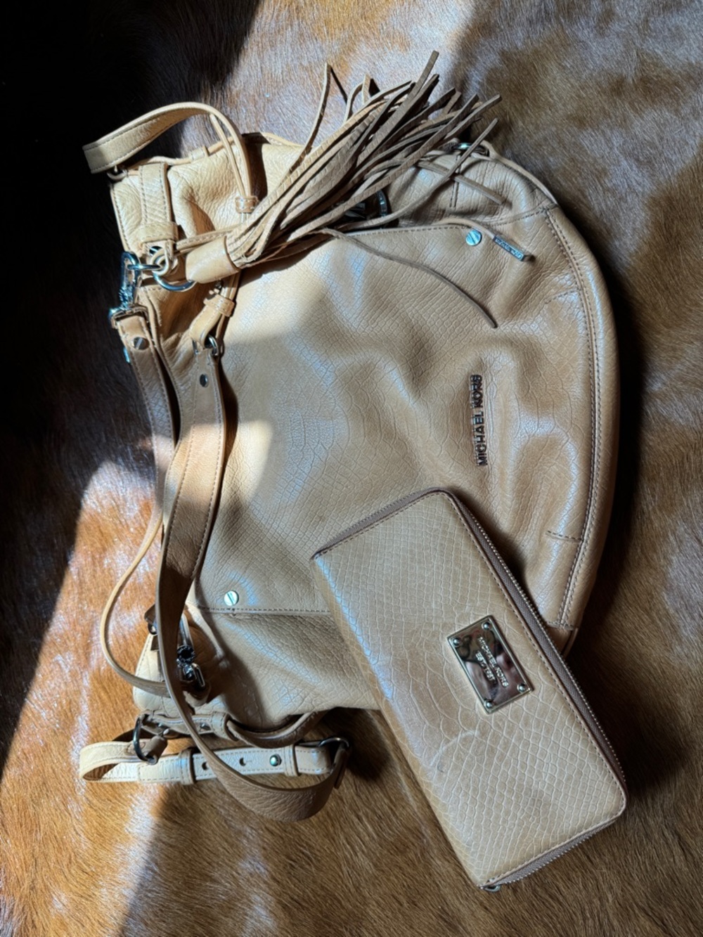 Michael Kors Cognac Tan Leather Hobo Bag with Matching Wallet